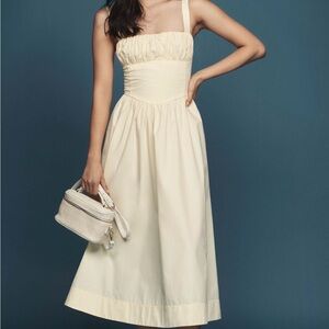 Drop-waist Ruched Midi Dress